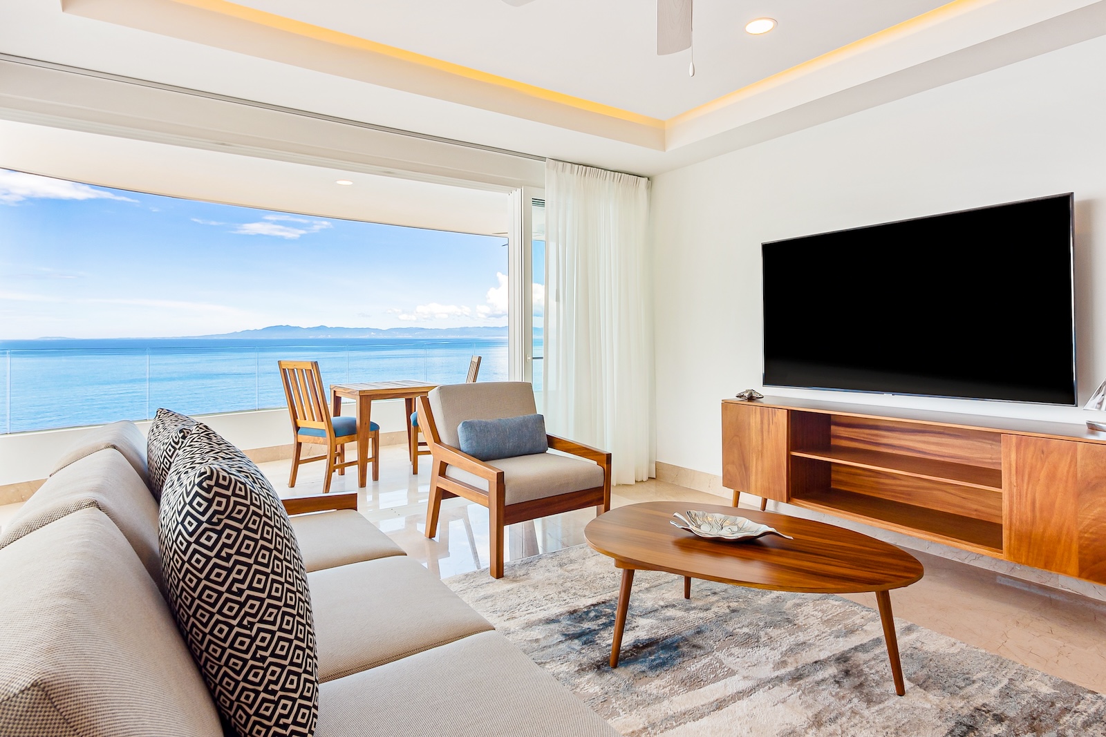 View from the pool overlooking the ocean in Mexico.