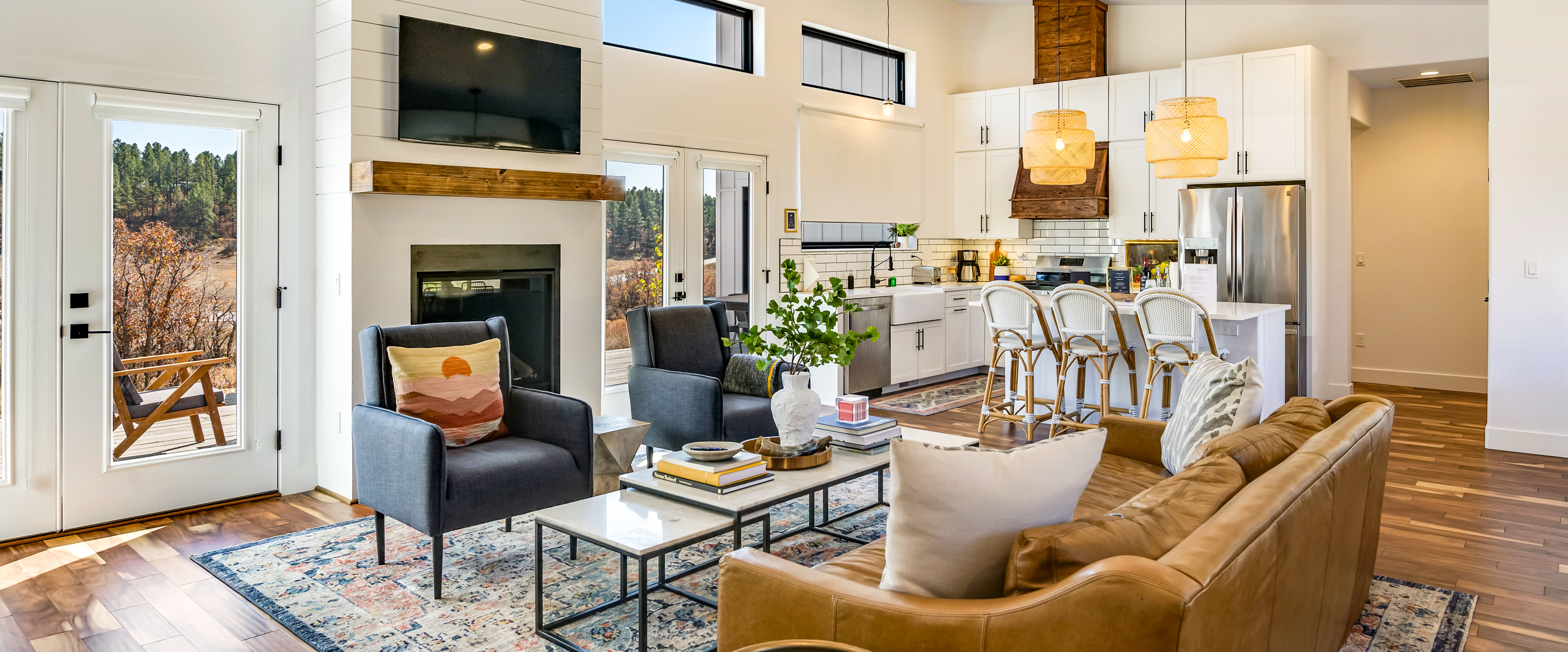 open layout living space and kitchen of pagosa springs, co vacation home