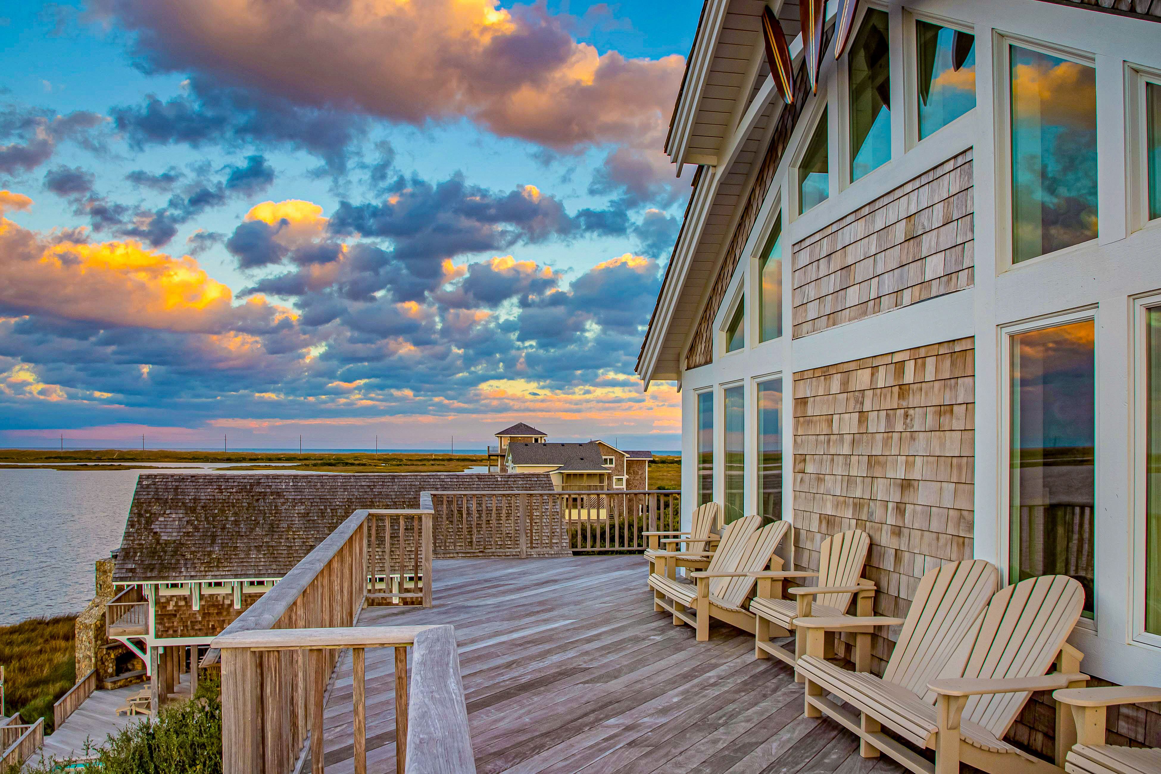 View from the balcony as the sun sets at a vacation rental in the Outer Banks.