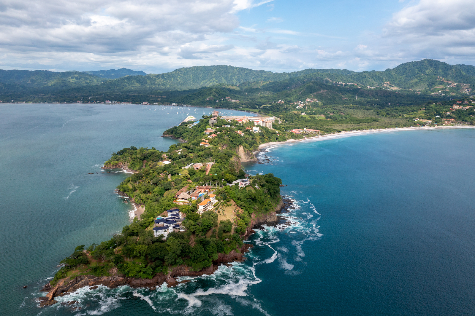 Aerial shot of a the shoreline in the Guanacaste Province, Costa Rica.