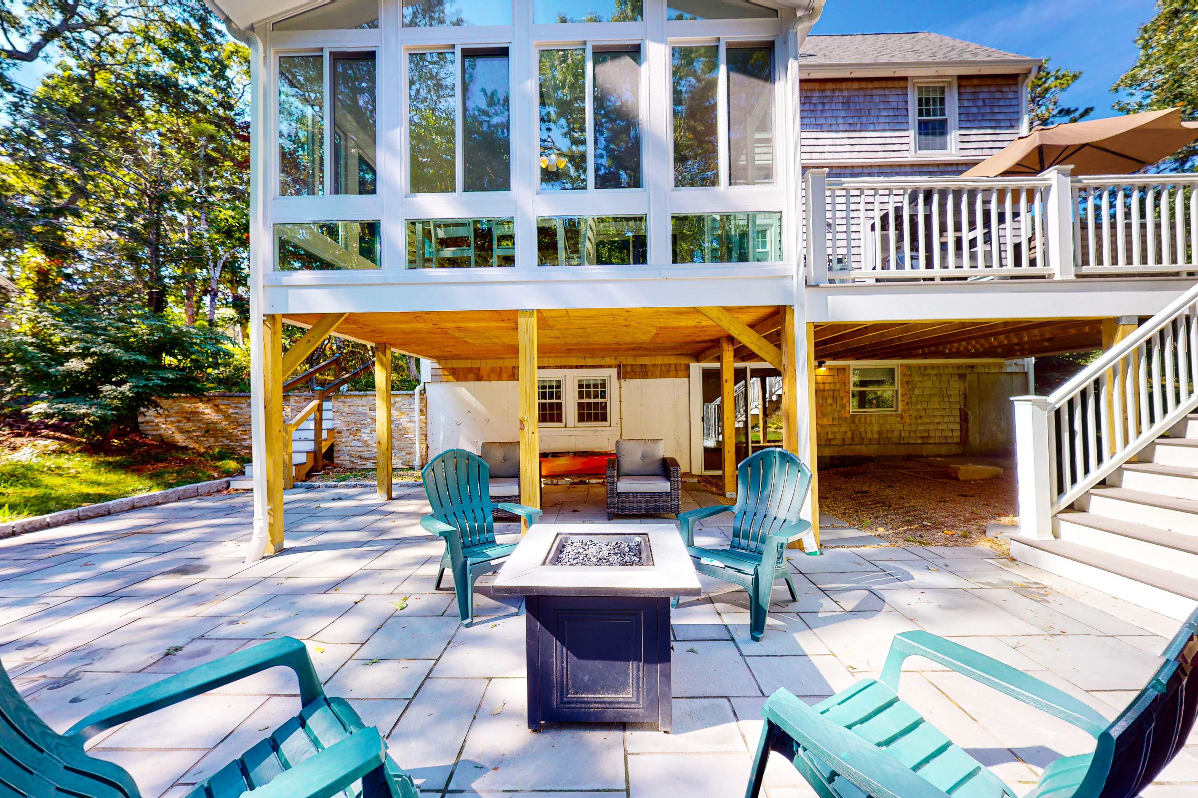 The backyard deck of a vacation rental in Cape Cod, MA