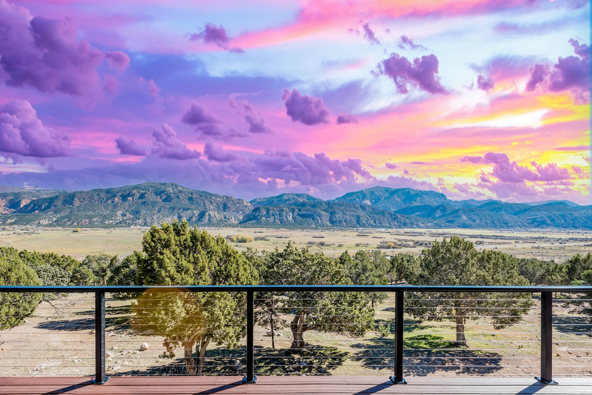 View of the hills from a vacation home balcony in Utah.