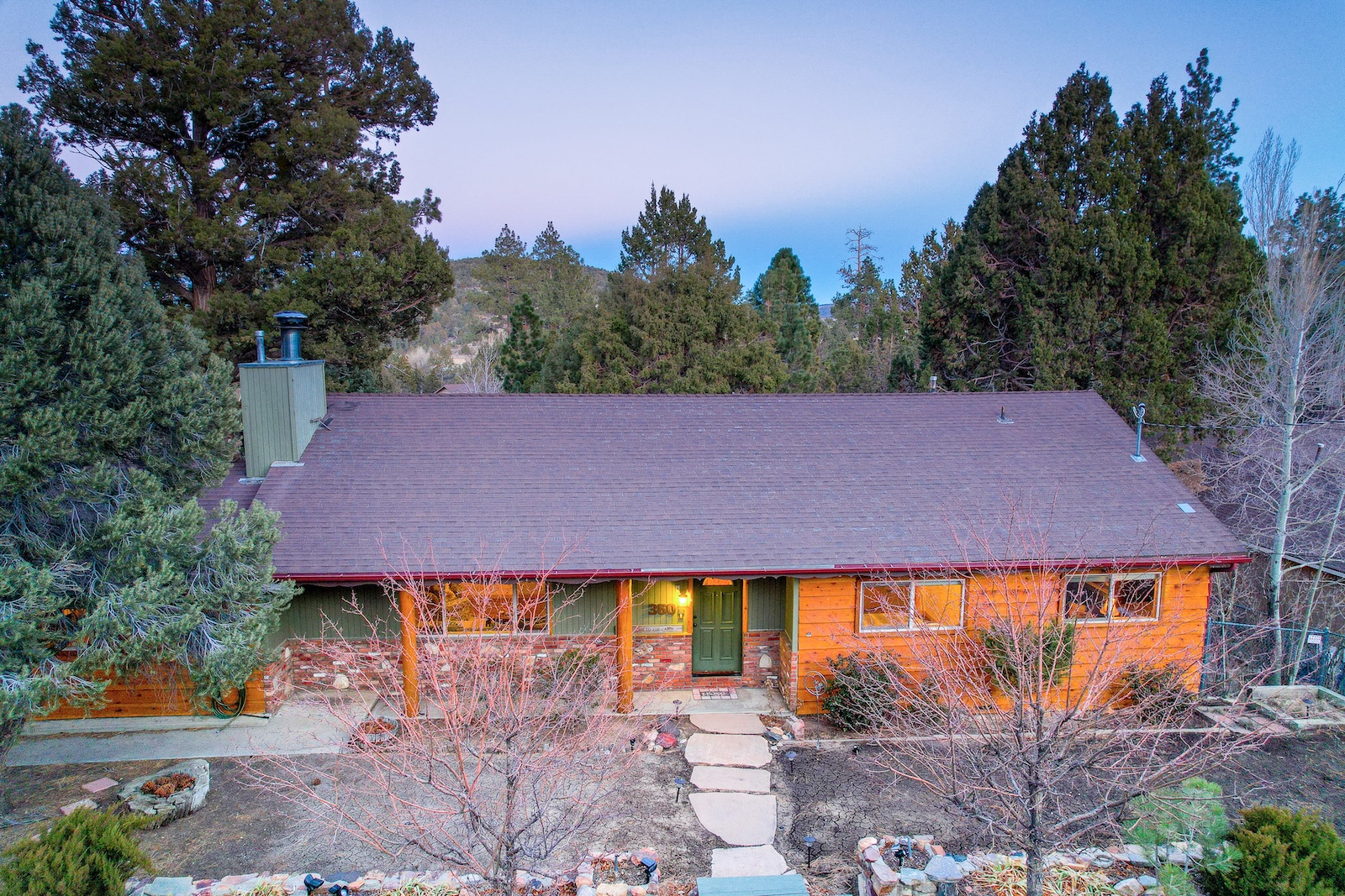 Drone shot of a home in Big Bear, CA.