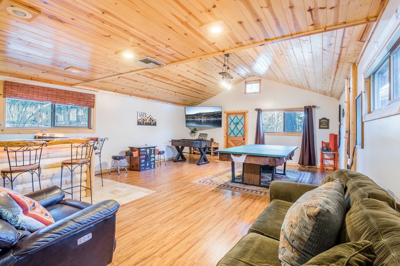 The game room at a vacation rental in Big Bear, CA.