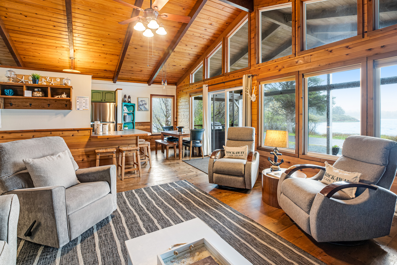 The living room of a vacation rental in Rockaway Beach, Oregon.