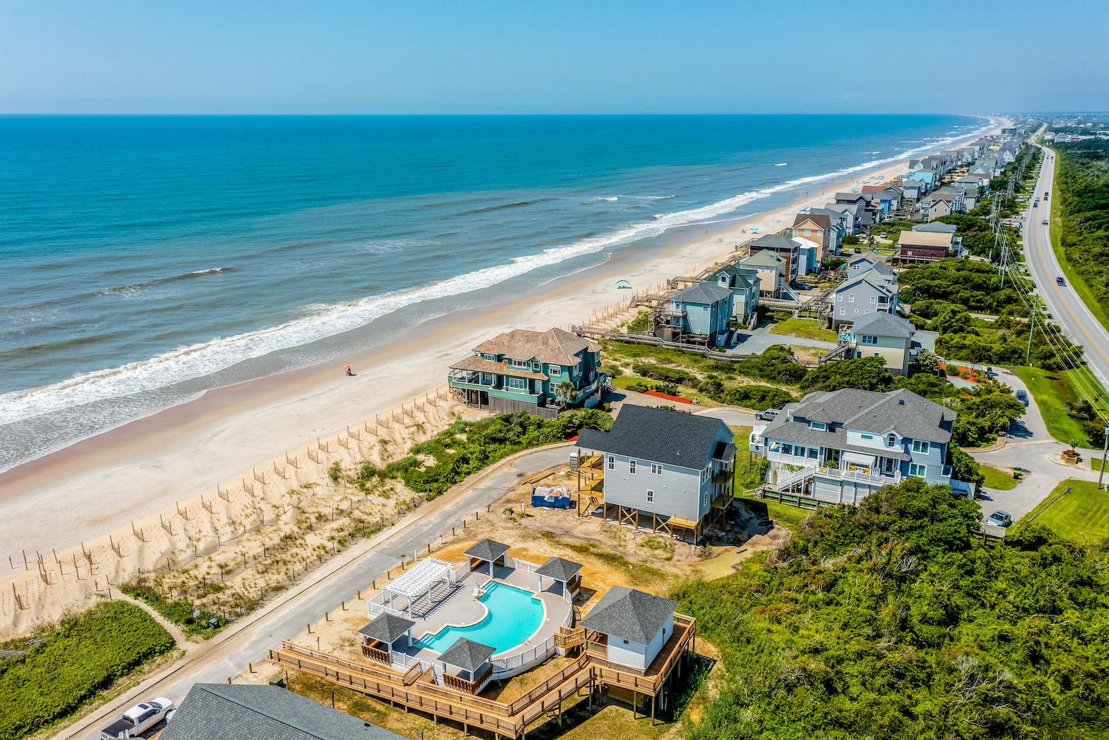 An aerial view of a vacation rental in North Topsail Beach, NC.