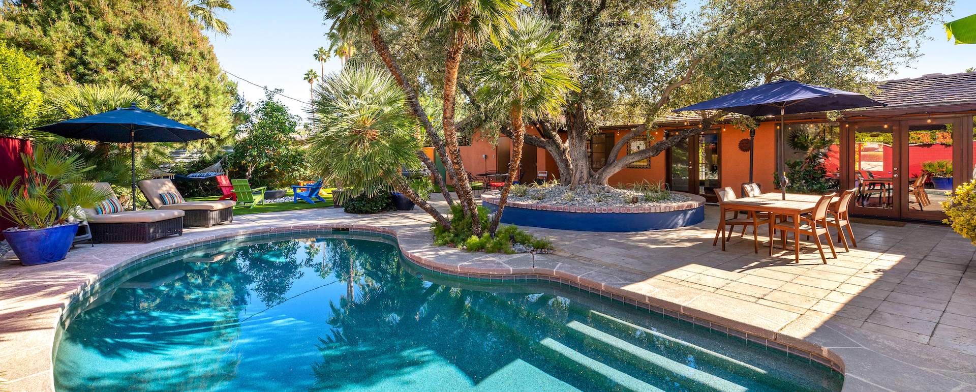 The pool area of a vacation rental in Palm Springs, CA.