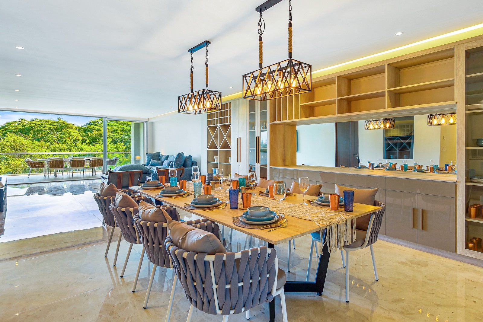 The interior dining area at a luxury rental in Punta Mita.