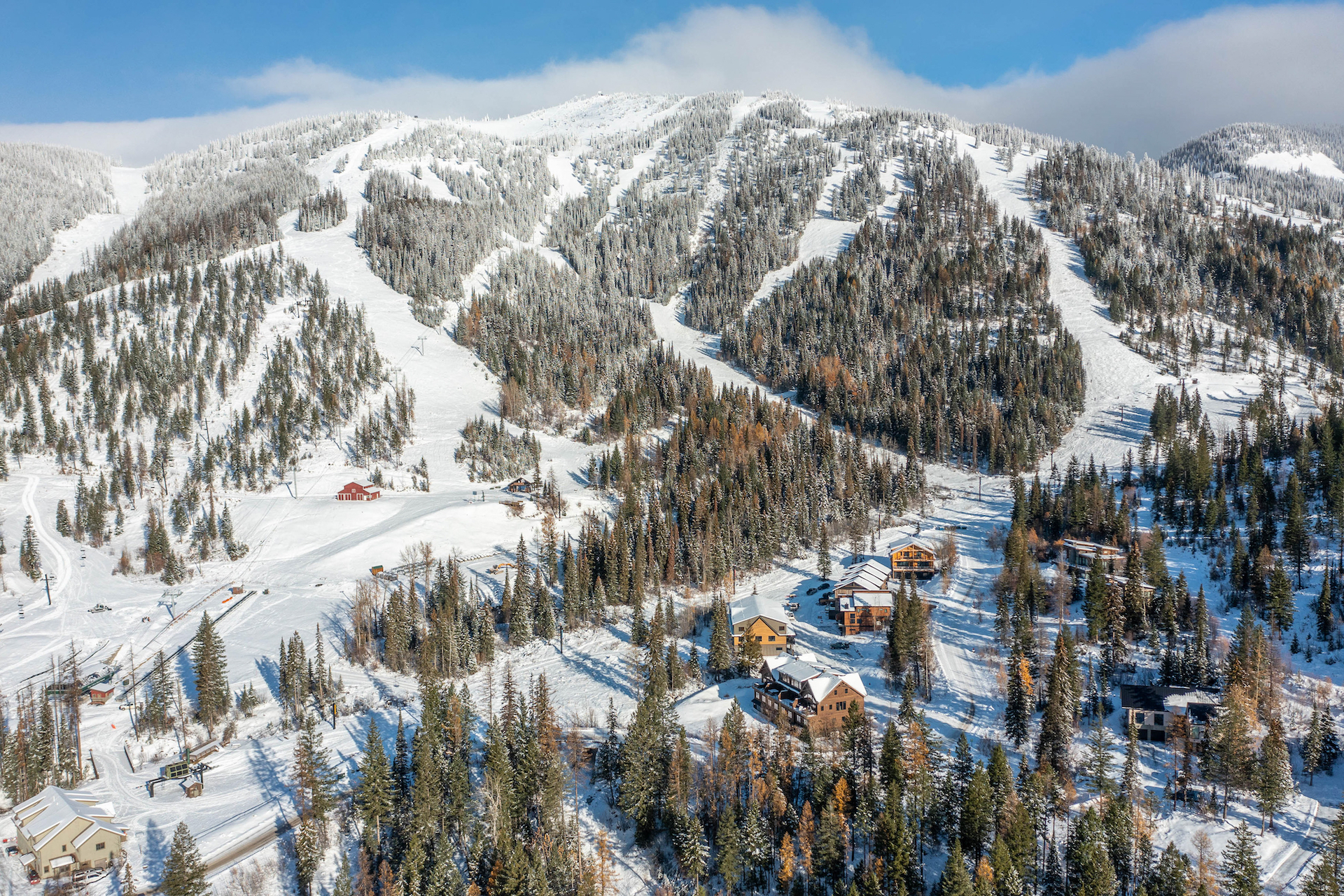 Aerial view of a winter ski resort in Colorado