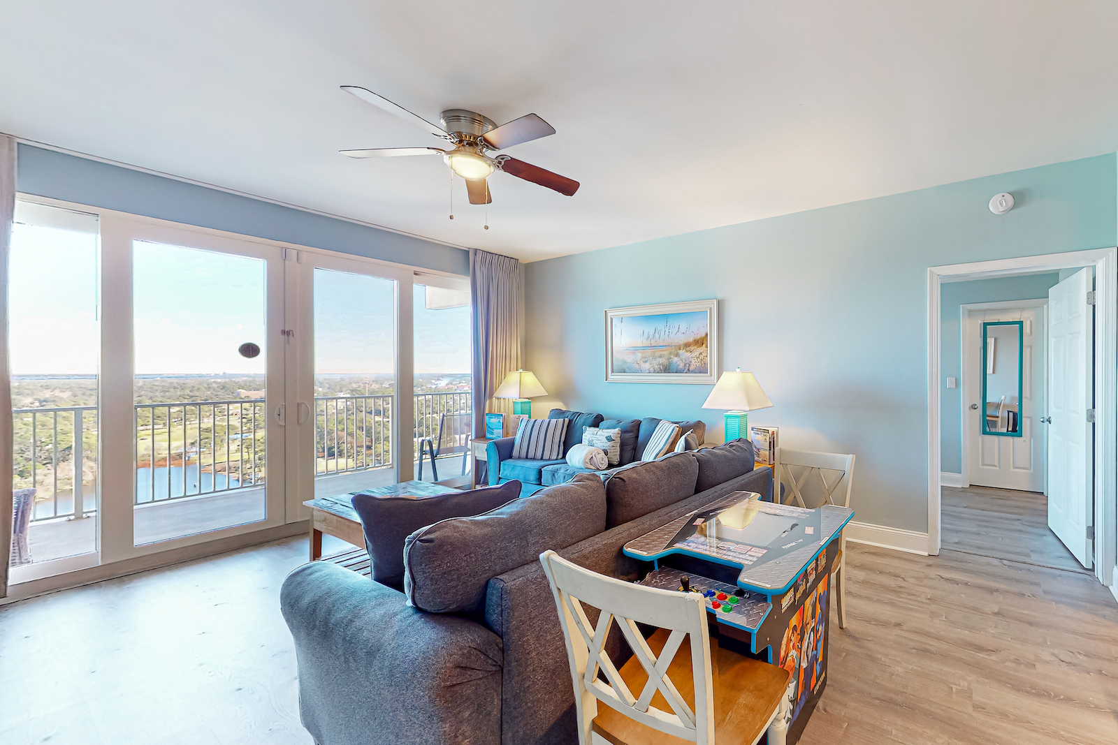 The living room of a condo in Panama City Beach, Florida.