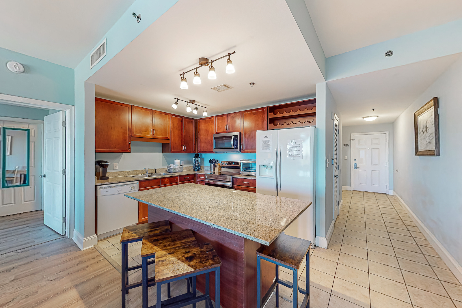 The kitchen of a condo in Panama City Beach, Florida.