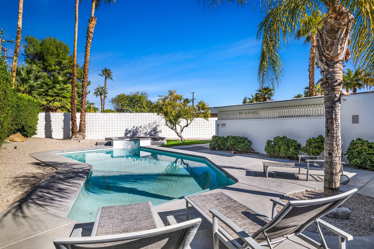 The pool area at a vacation rental in California.