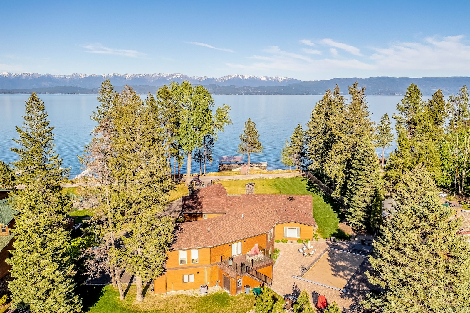 Drone shot of Glacier over a vacation rental in Lakeside, MT.