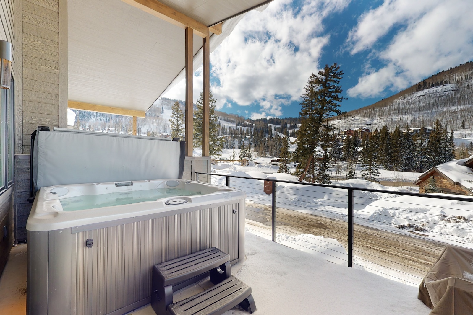 The hot tub area at a durango, CO vacation rental.