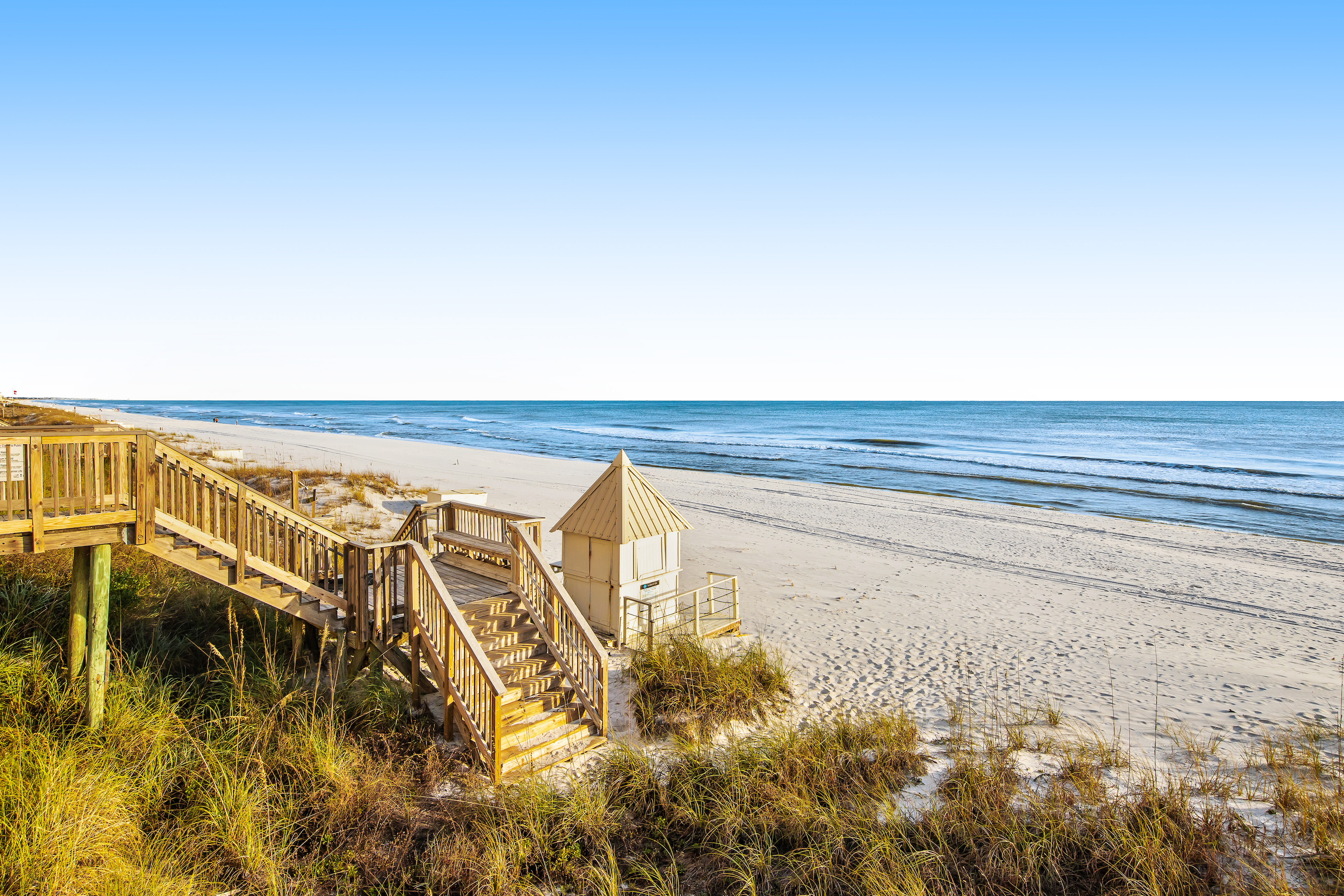 Wooden path leads down to the beach in Miramar Beach, FL