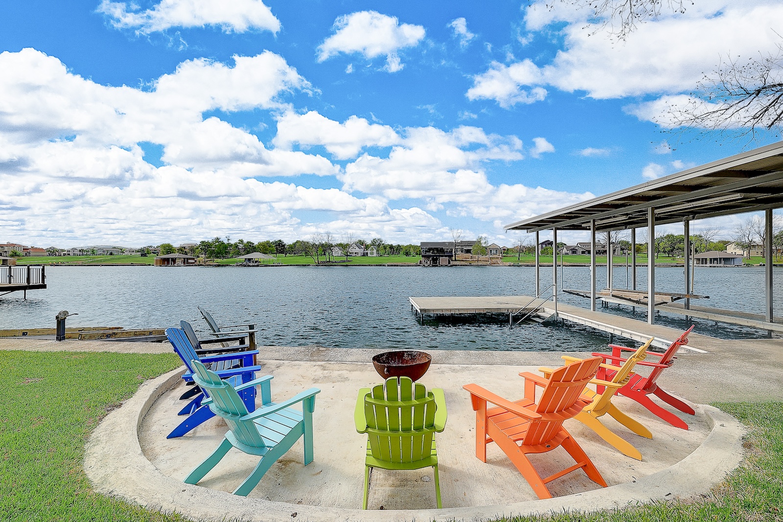 View from the shore of a lake in Kingsland, TX.
