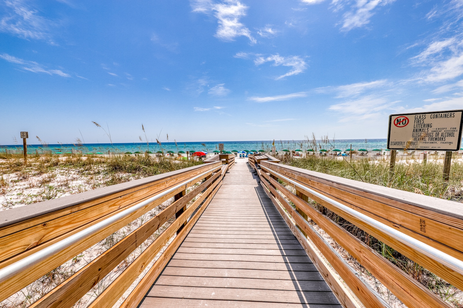 The boardwalk entrance at Waters Edge Beach in Fort Walton, Fl.
