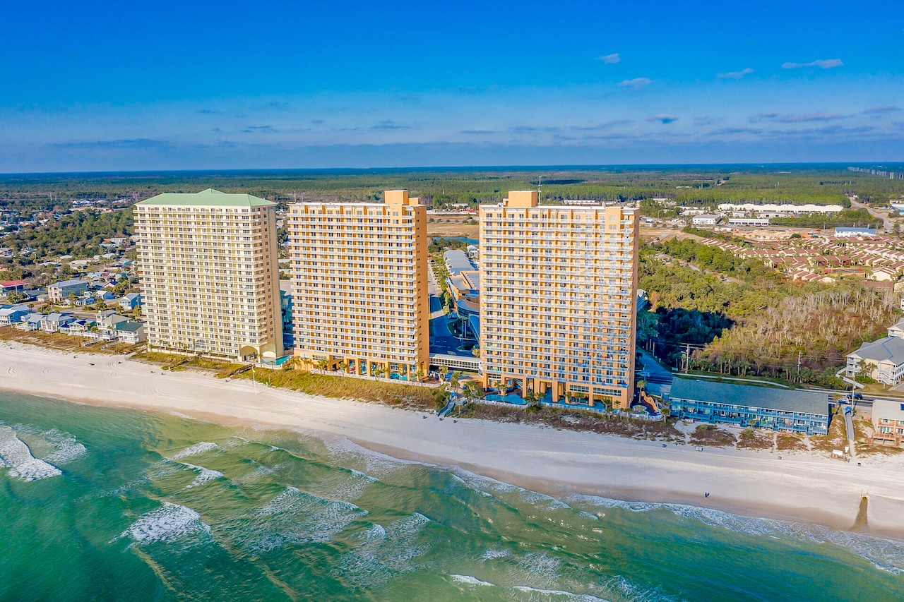 Drone shot of Splash Beach Resort.