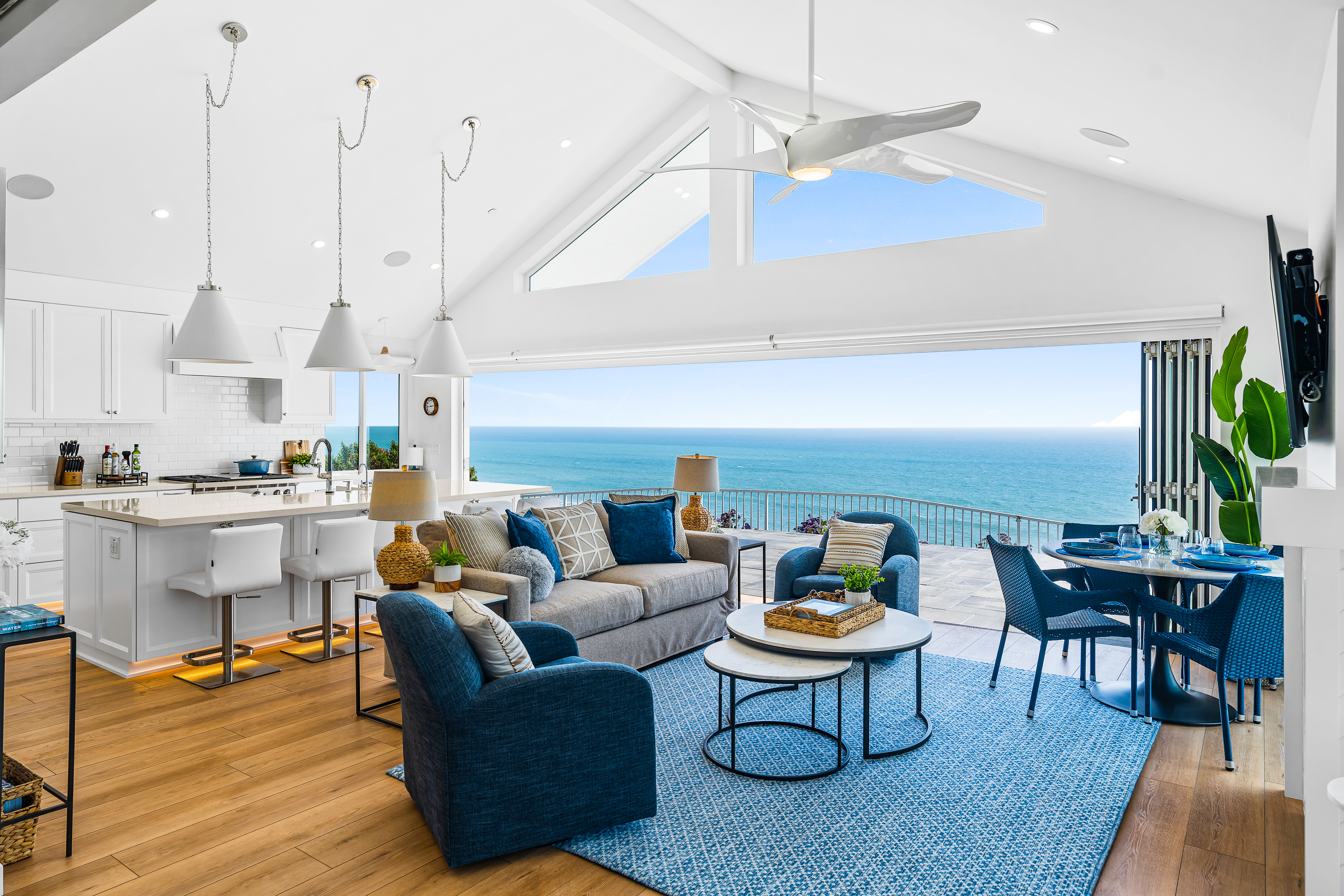 The interior living area of a coastal vacation rental in San Clemente, CA.