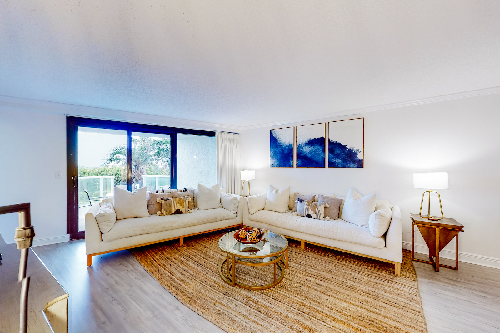 The living room of a vacation rental in Miramar Beach, Florida.