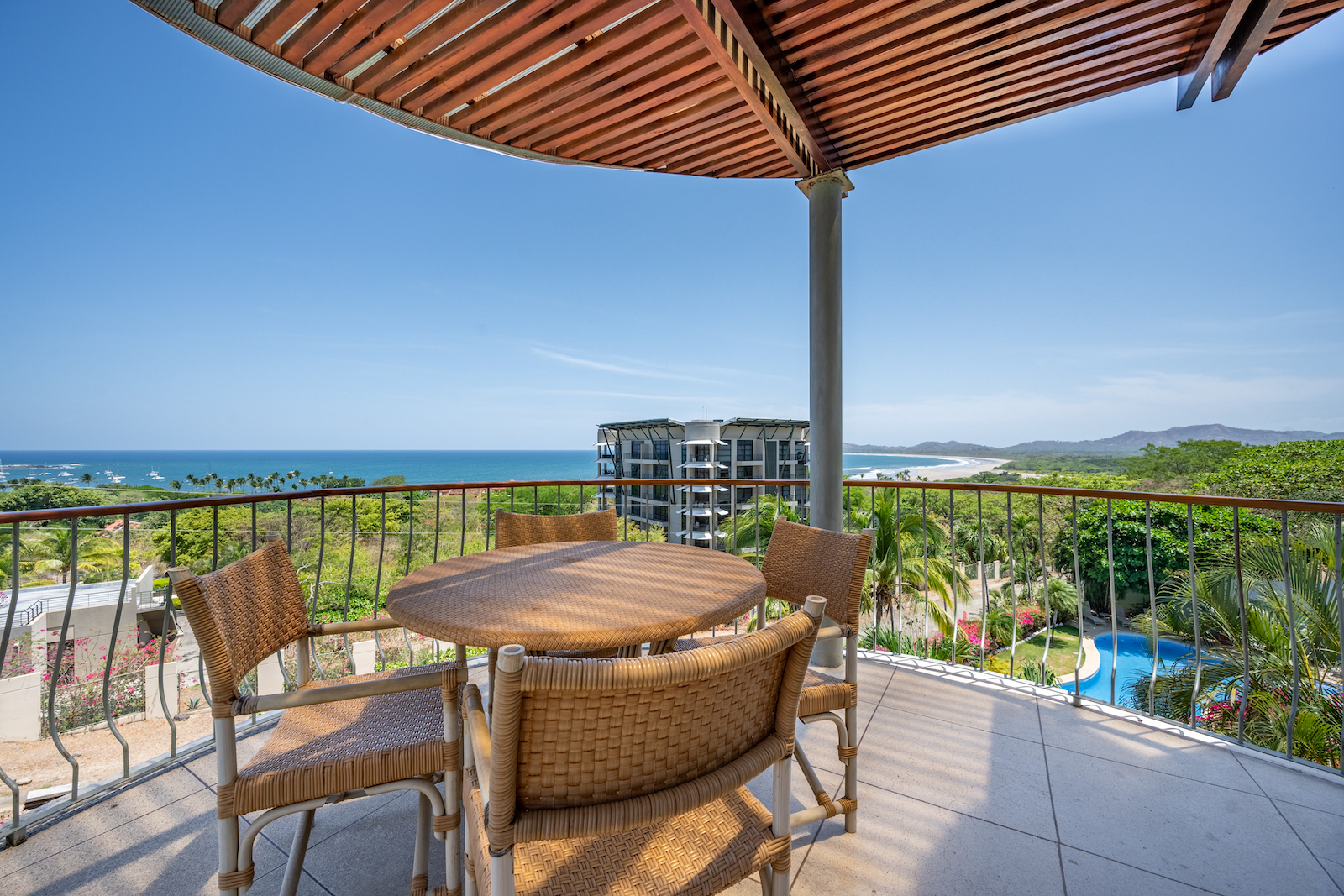 The balcony overlooking Tamarindo at a vacation rental in Costa Rica.