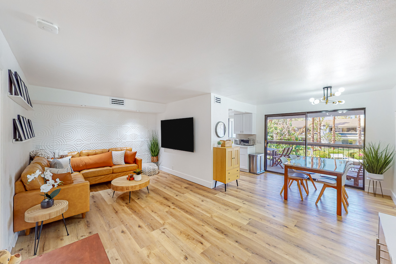 The living room of a vacation rental in Palm Springs