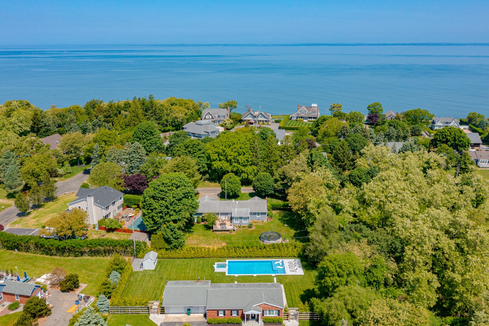 Drone shot of homes in the Hamptons.