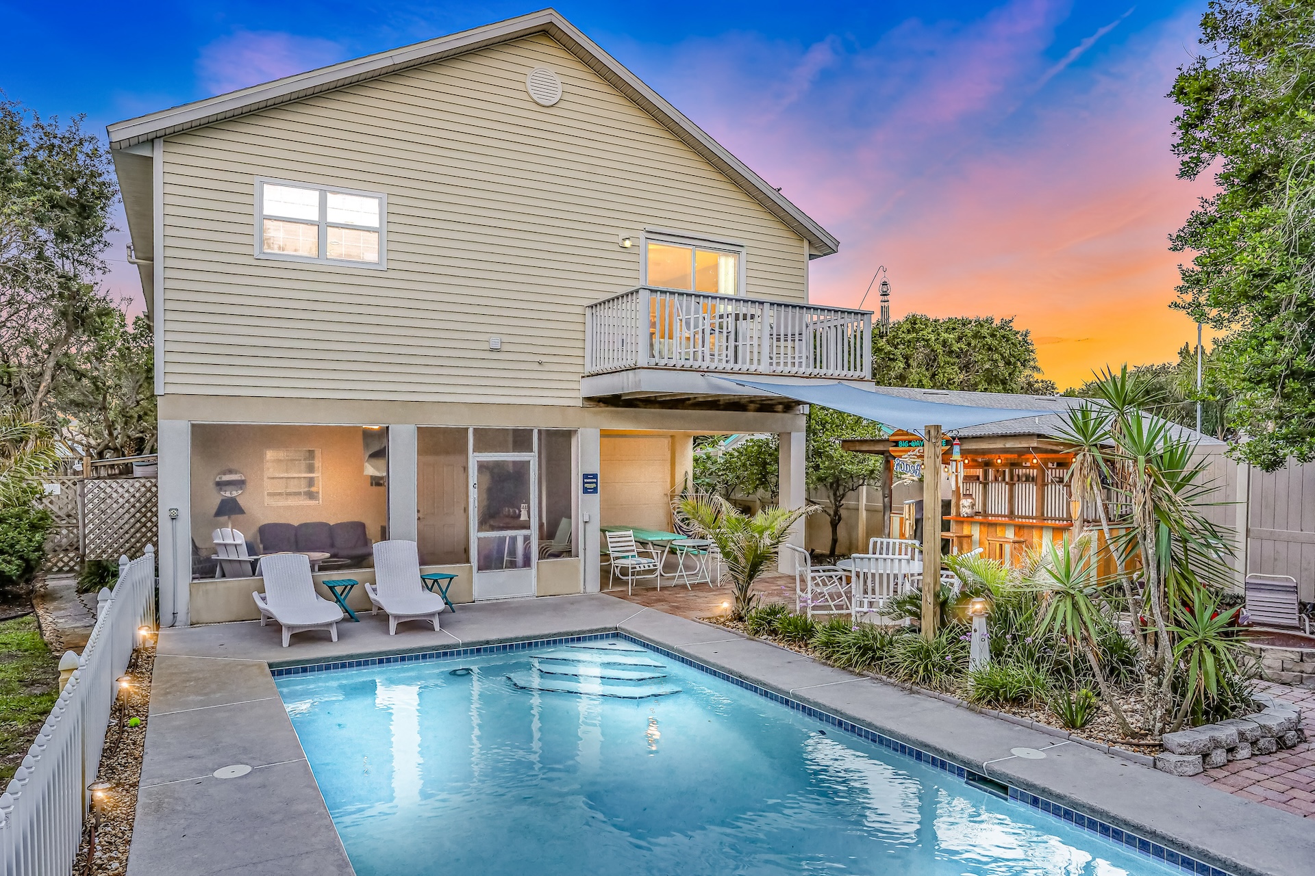 The backyard pool area of a long-term rental in St. Augustine, FL.