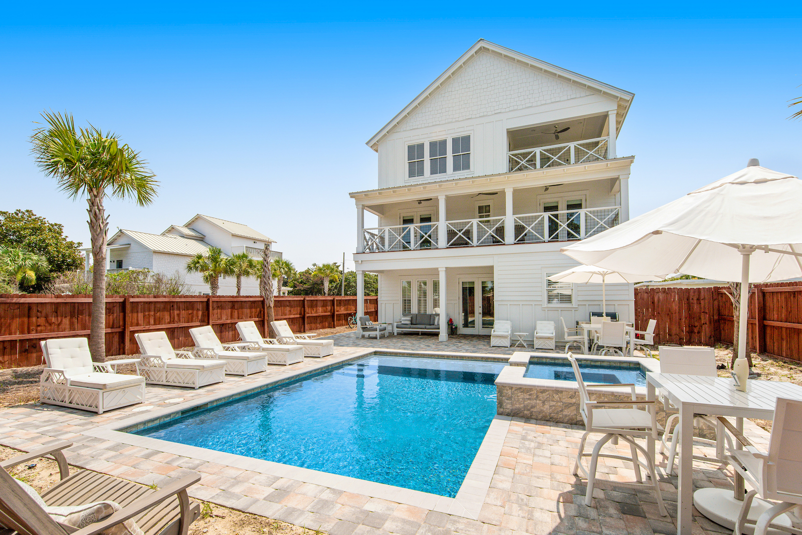 The pool area of a vacation rental in Destin, Florida.