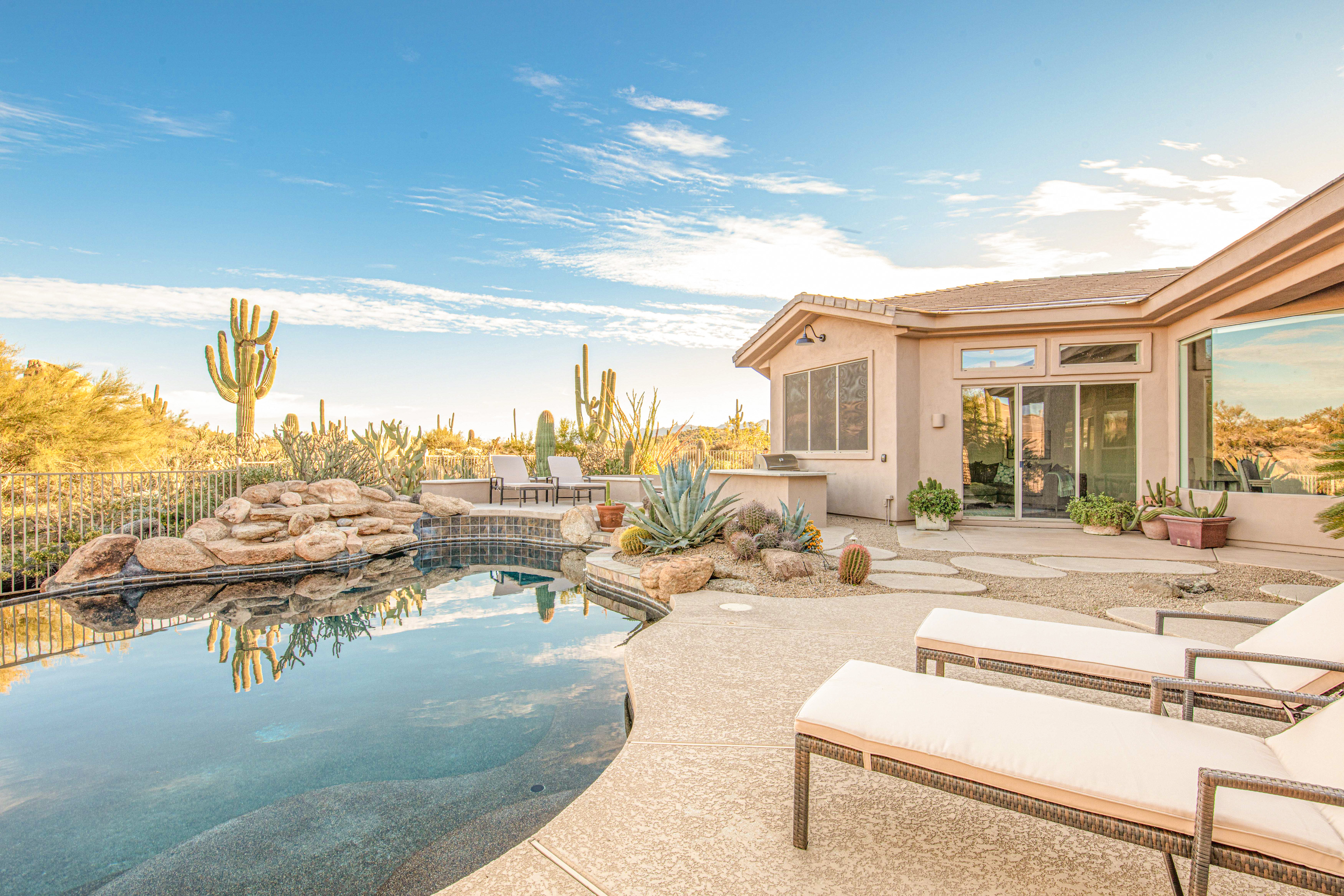 The back pool area of a vacation rental in Scottsdale, Arizona.