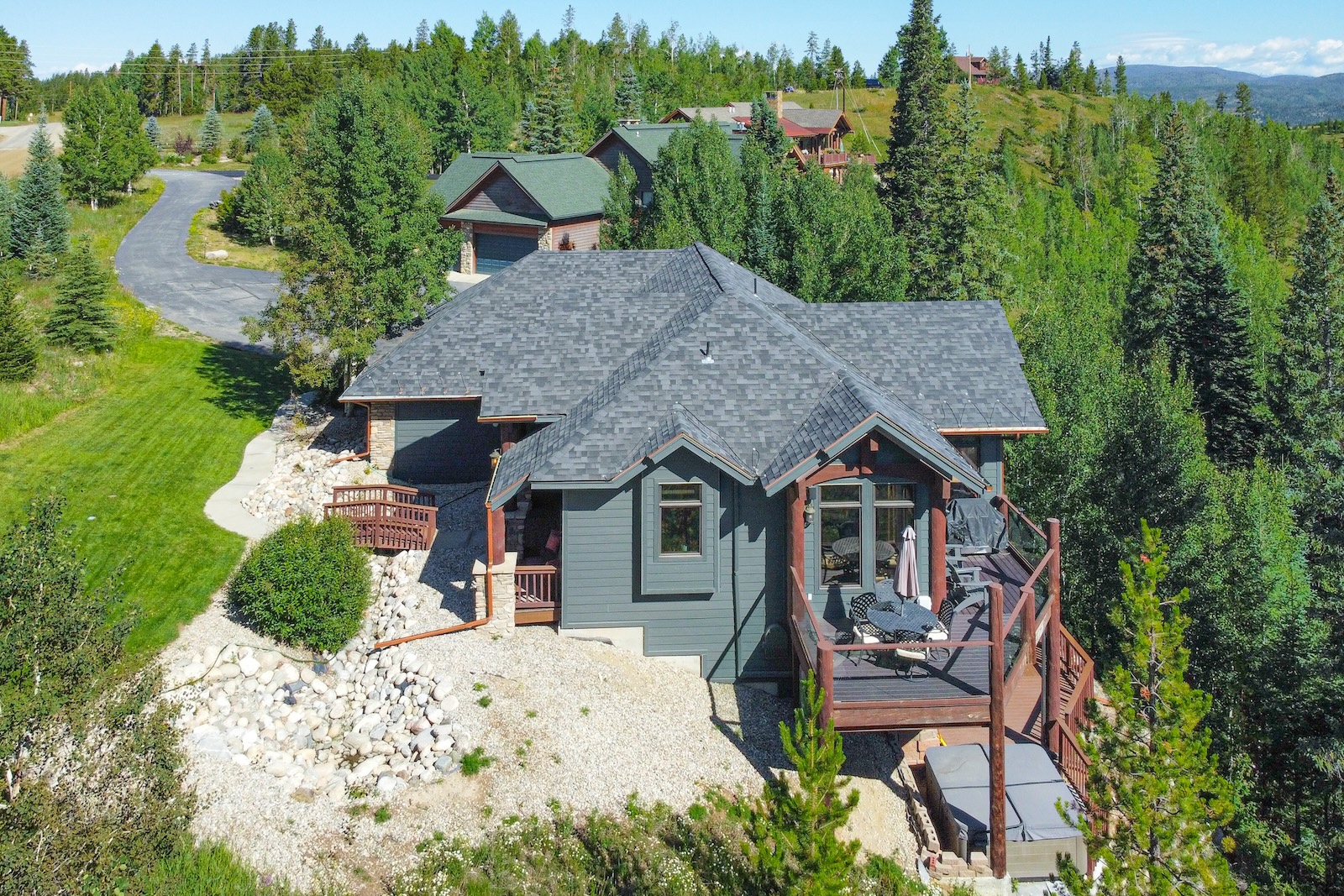 Drone shot of a home in the mountains in Fraser, CO.