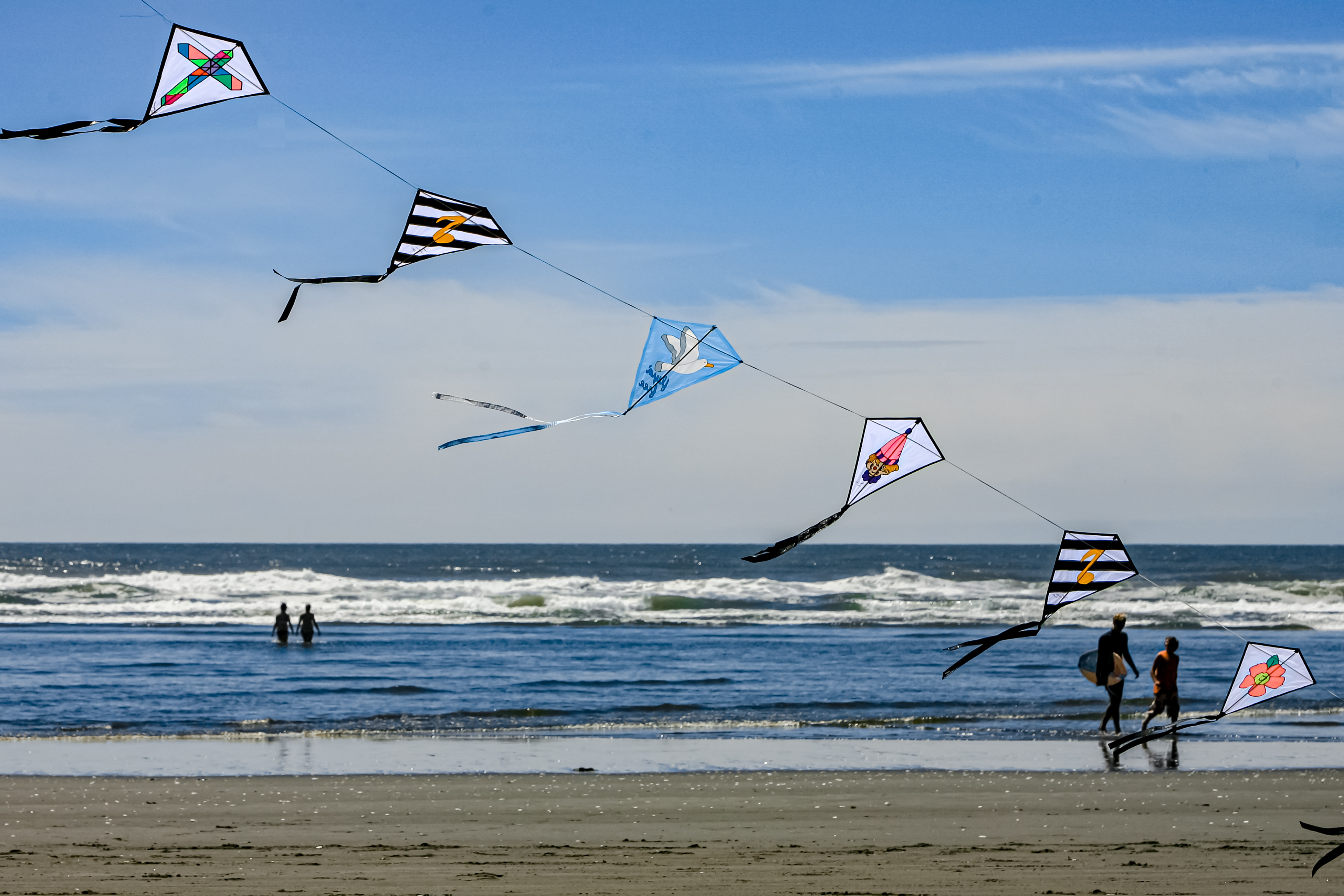 kites flying over the beach in ocean shores, washington