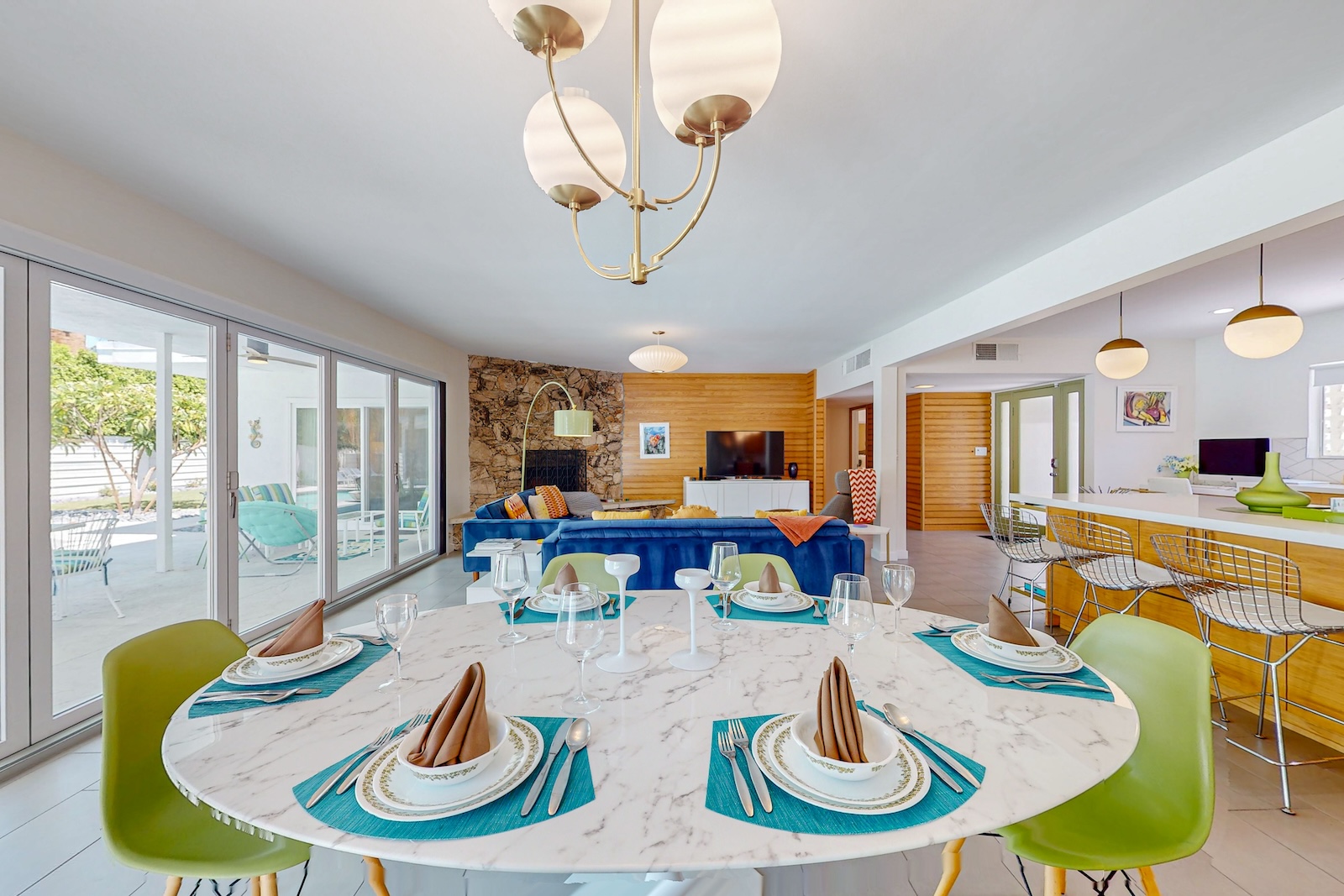 The dining area of a modern home in Palm Springs.