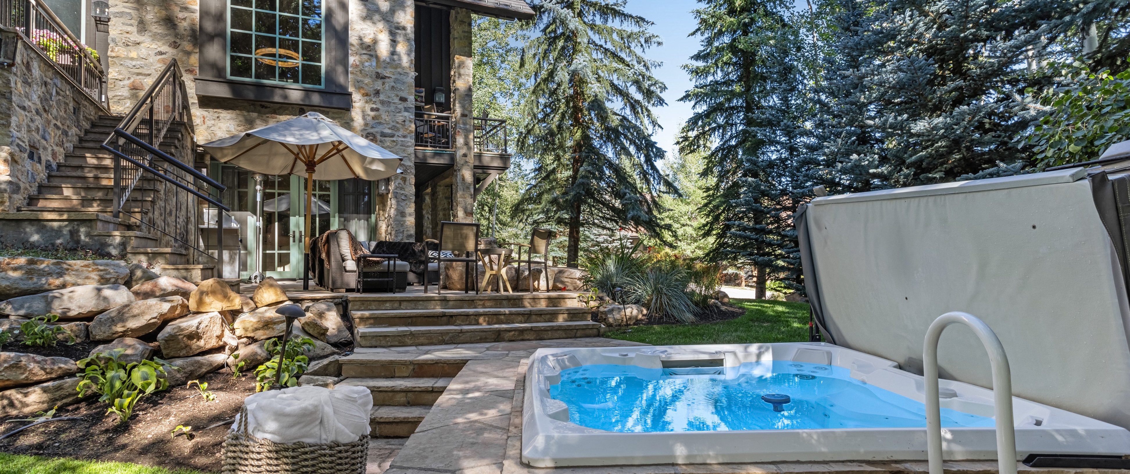 The hot tub at a luxury vacation rental in Colorado.