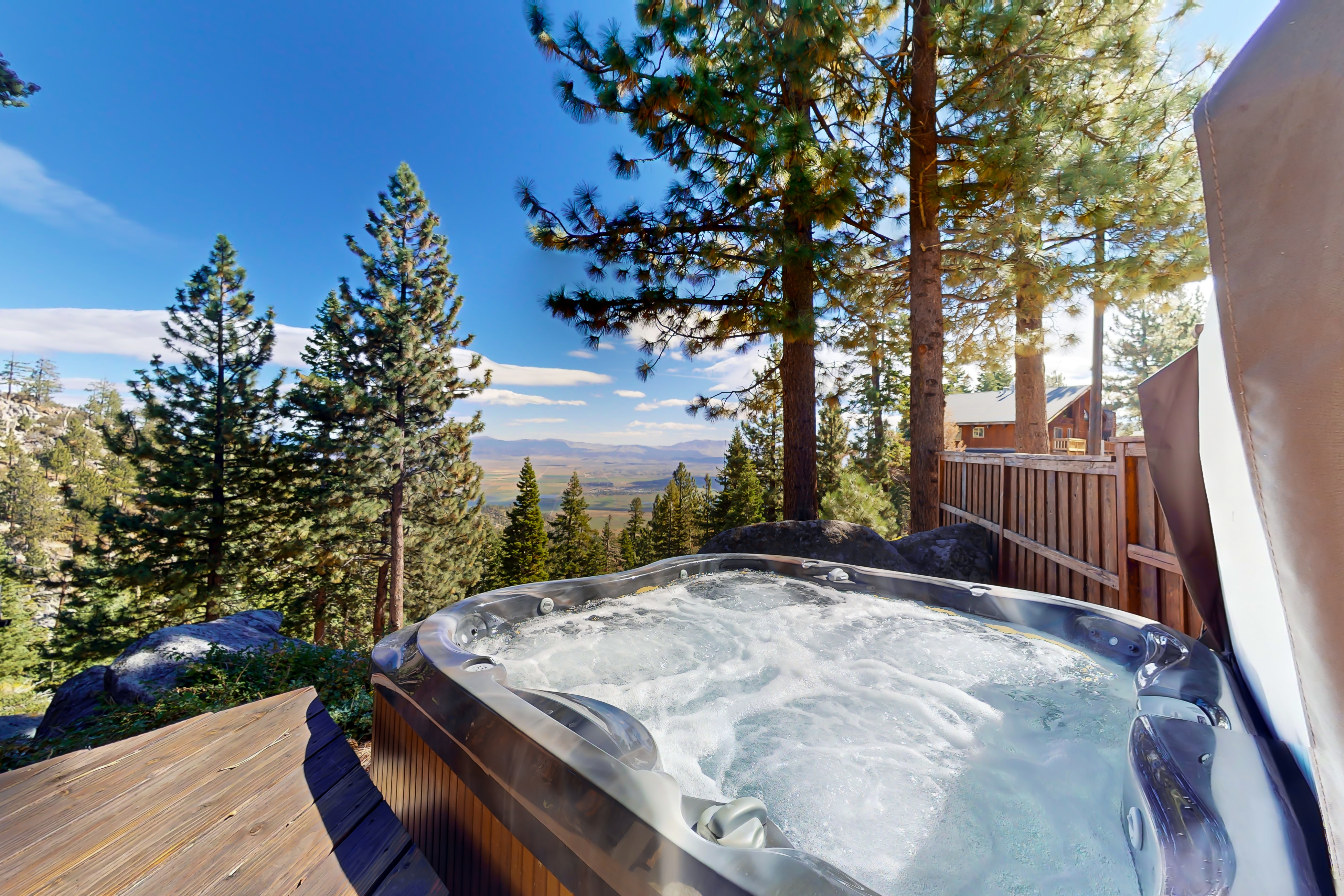 hot tub overlooking mountains in tahoe