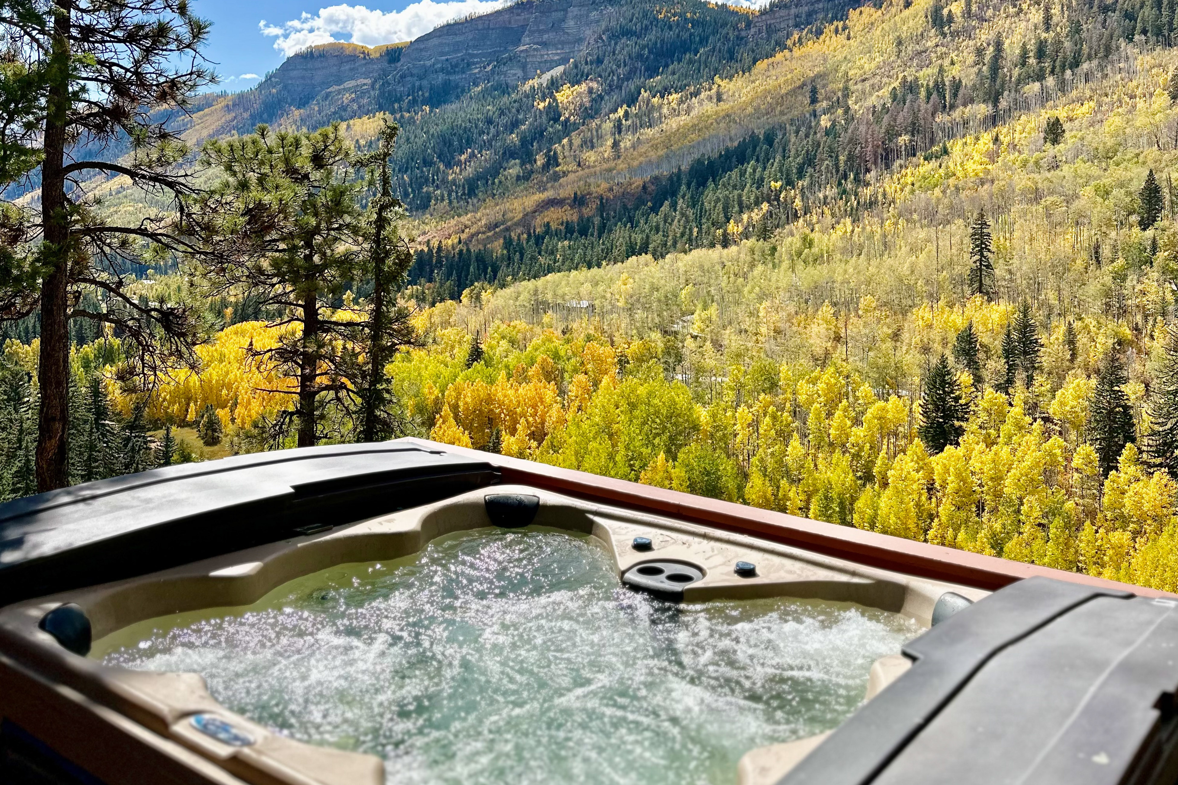 hot tub with mountain views in colorado