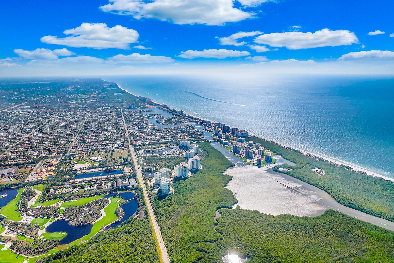 Drone shot of SW florida coastline.