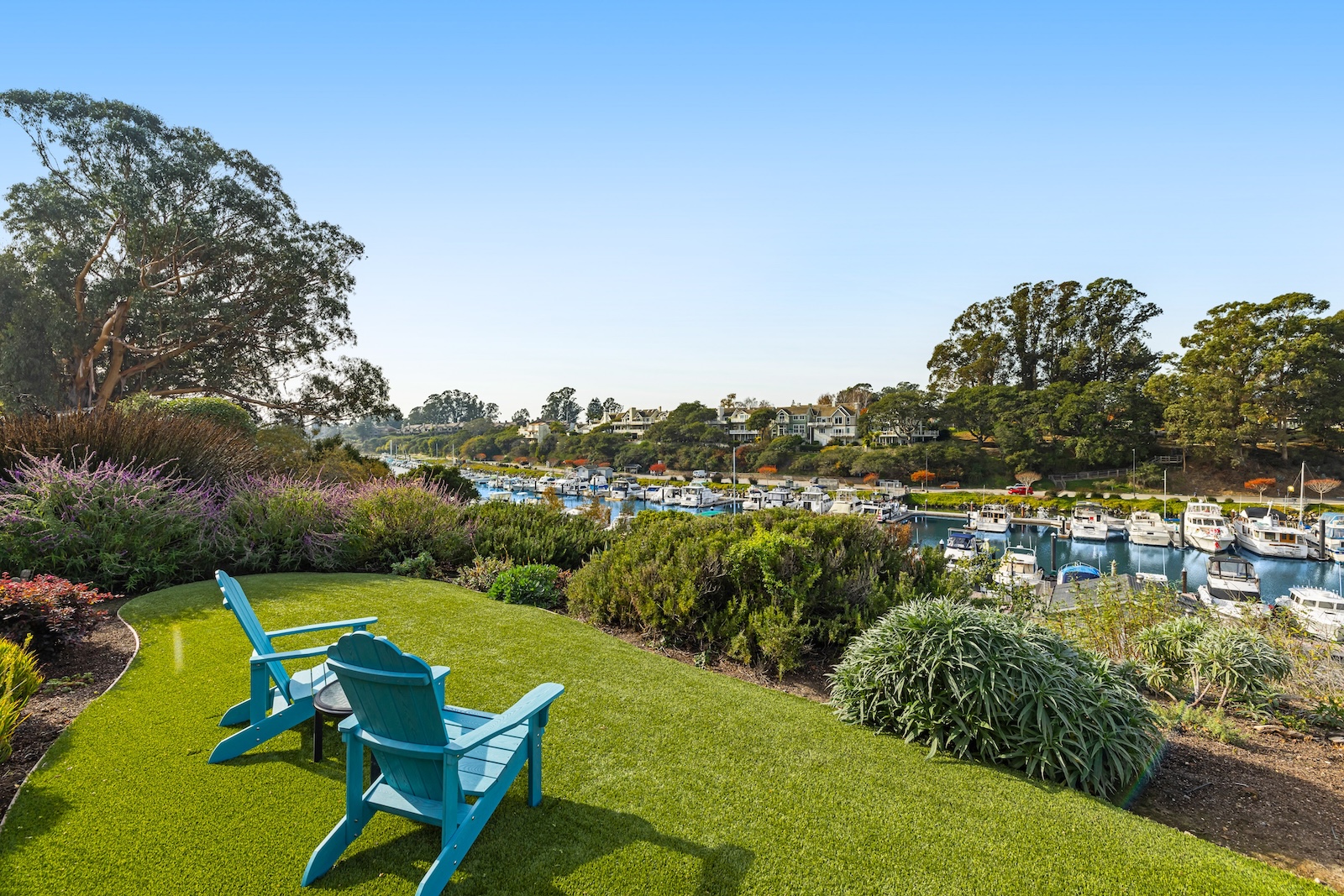 The view of the harbor as seen from the yard of a rental in Santa Cruz.