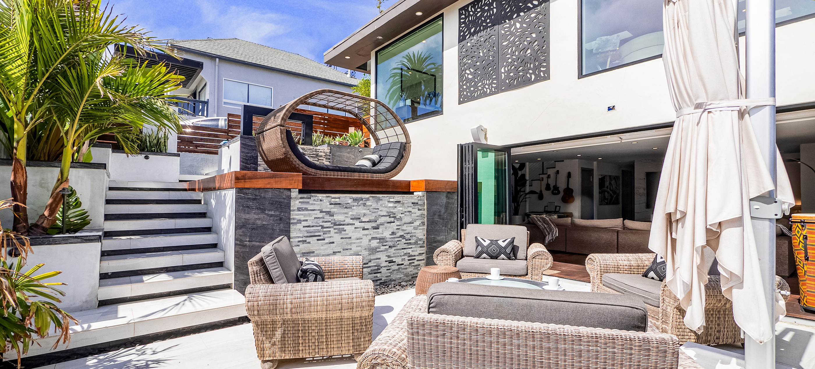 modern california vacation rental with stylish outdoor decor and furniture