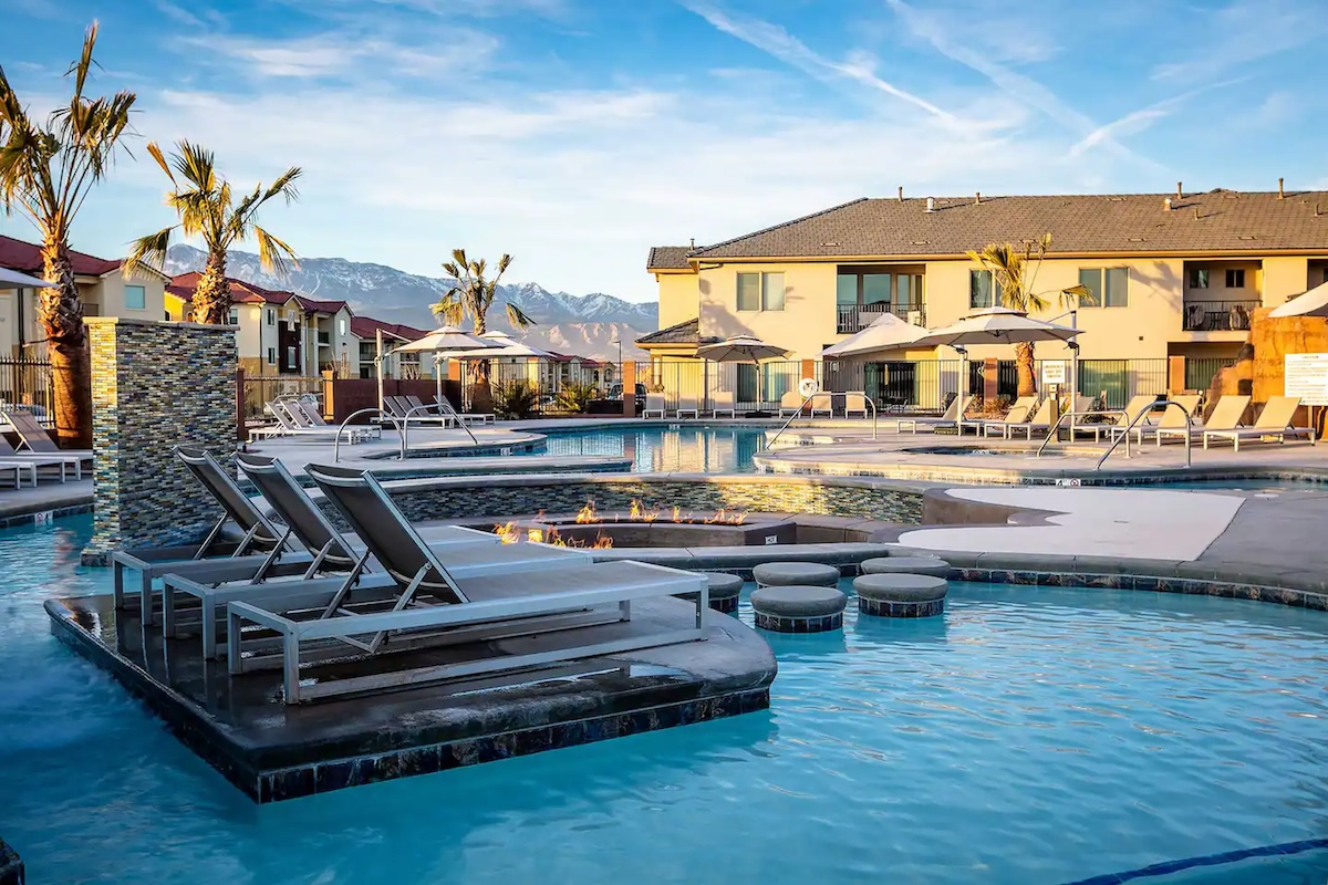 The pool area at a rental in Utah.