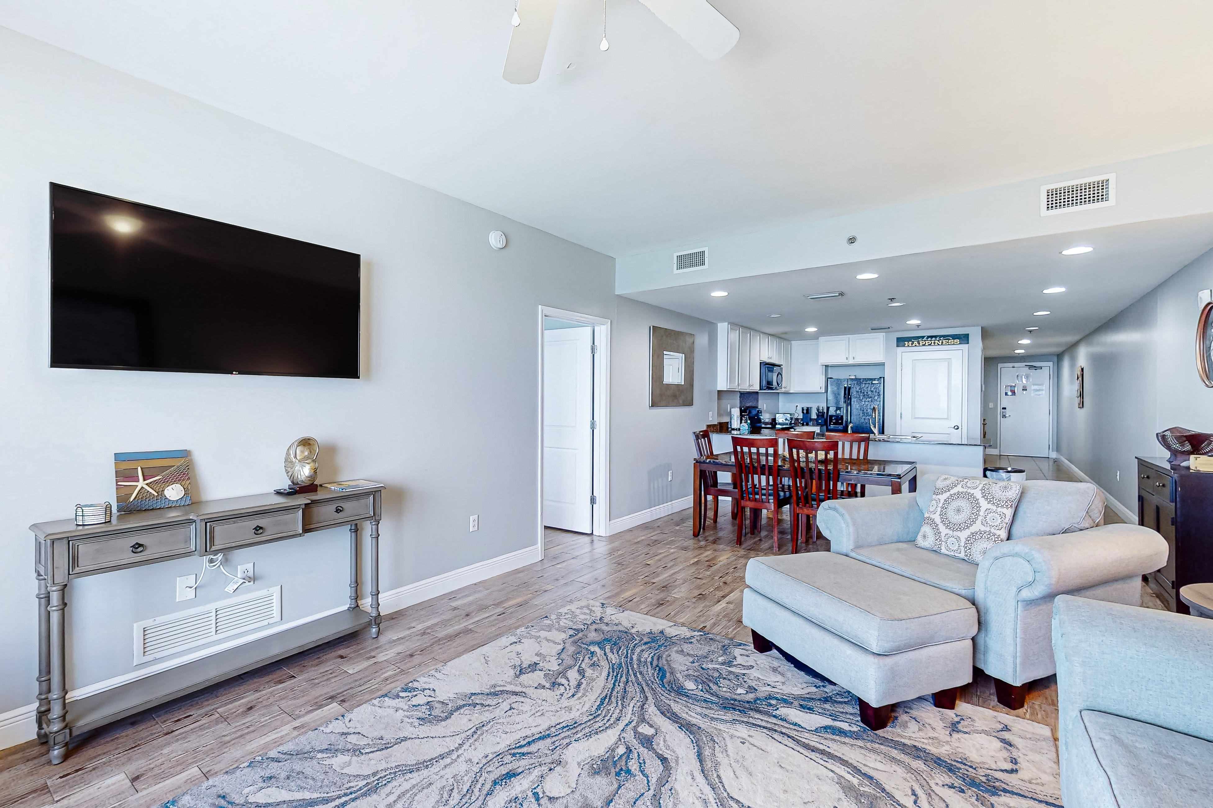 The living area of a Panama City Beach vacation rental.