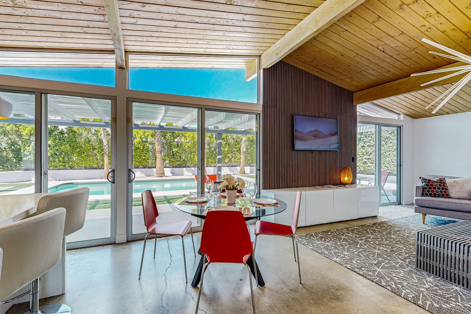 The interior living area of a modern home in Palm Springs.
