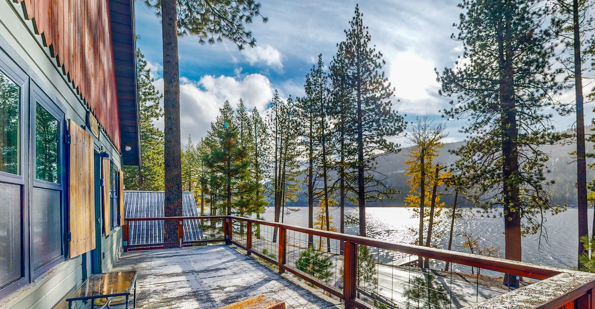 View of the lake from the back porch at a Truckee rental.