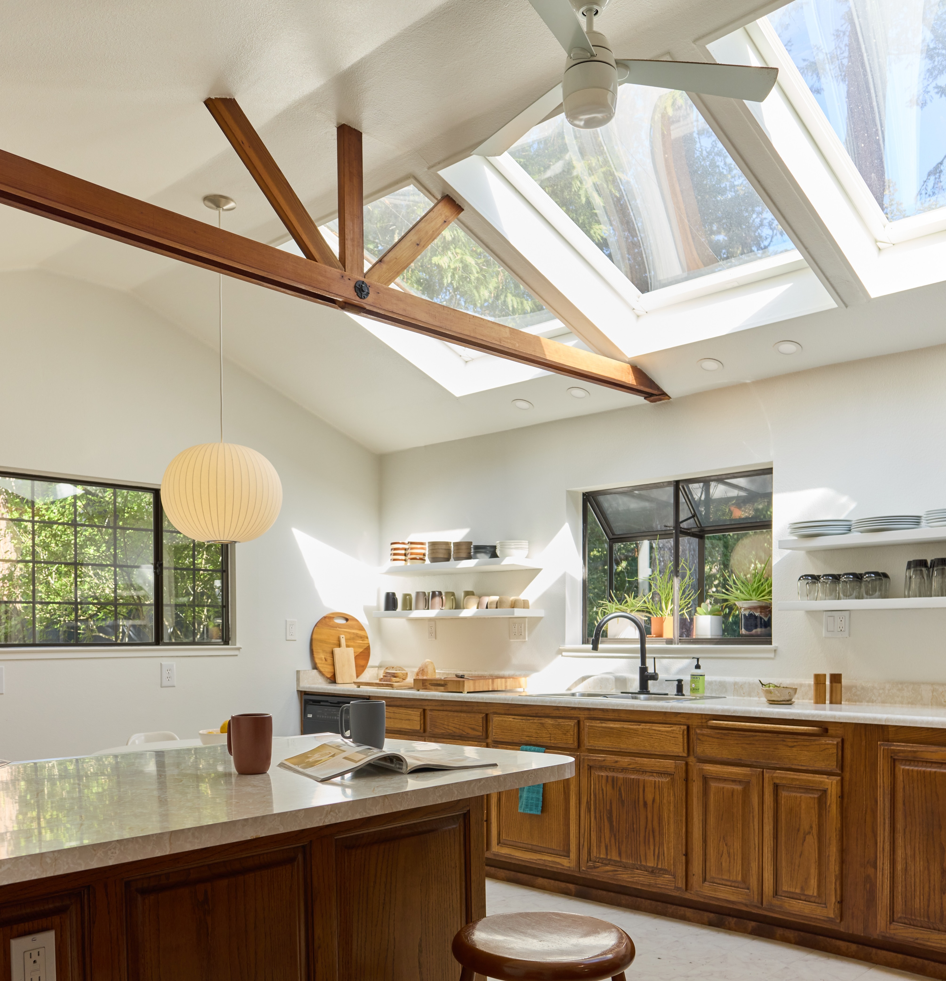 The kitchen at a Redwoods vacation rental.