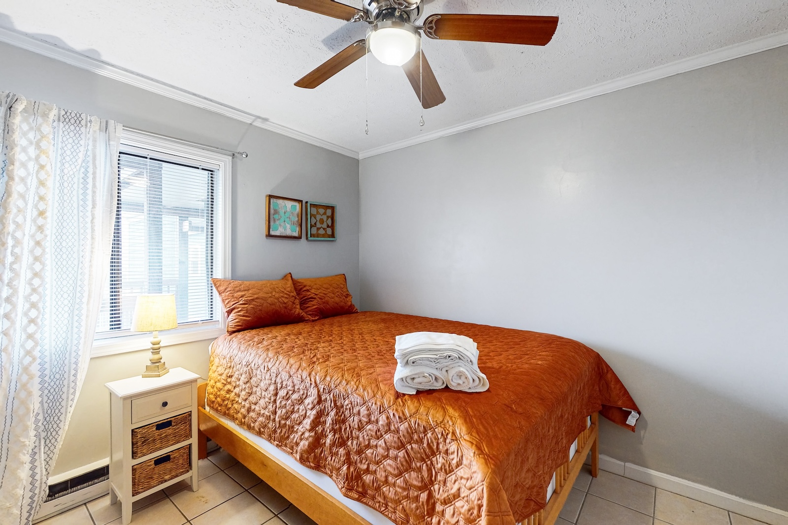 The bedroom of a vacation rental in NC.