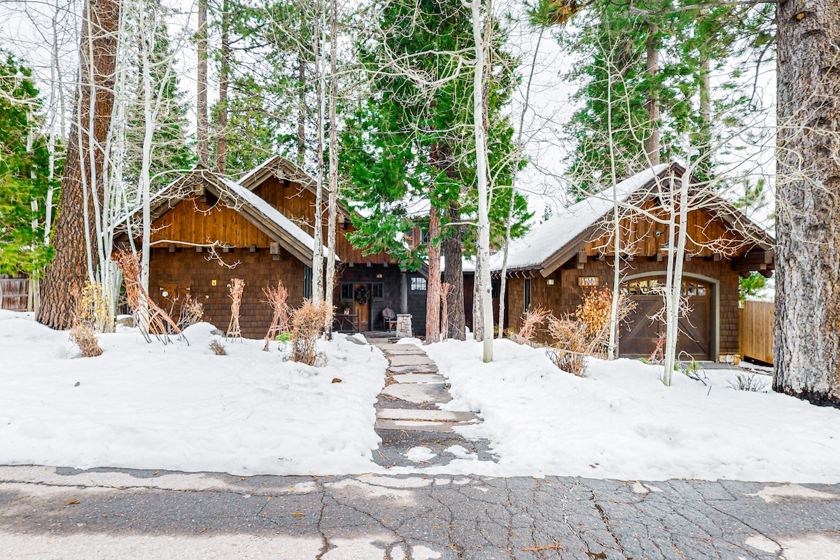A cabin in the snow in Tahoe.