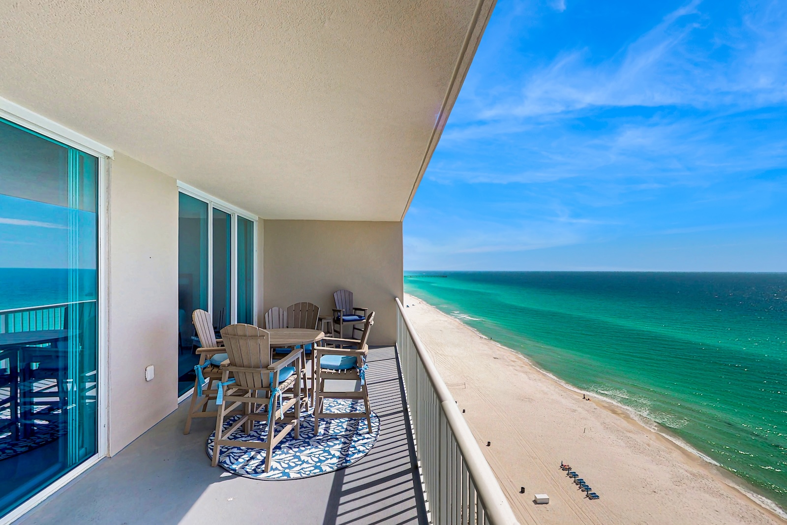 The view of the ocean from a balcony at a rental in Panama City Beach.
