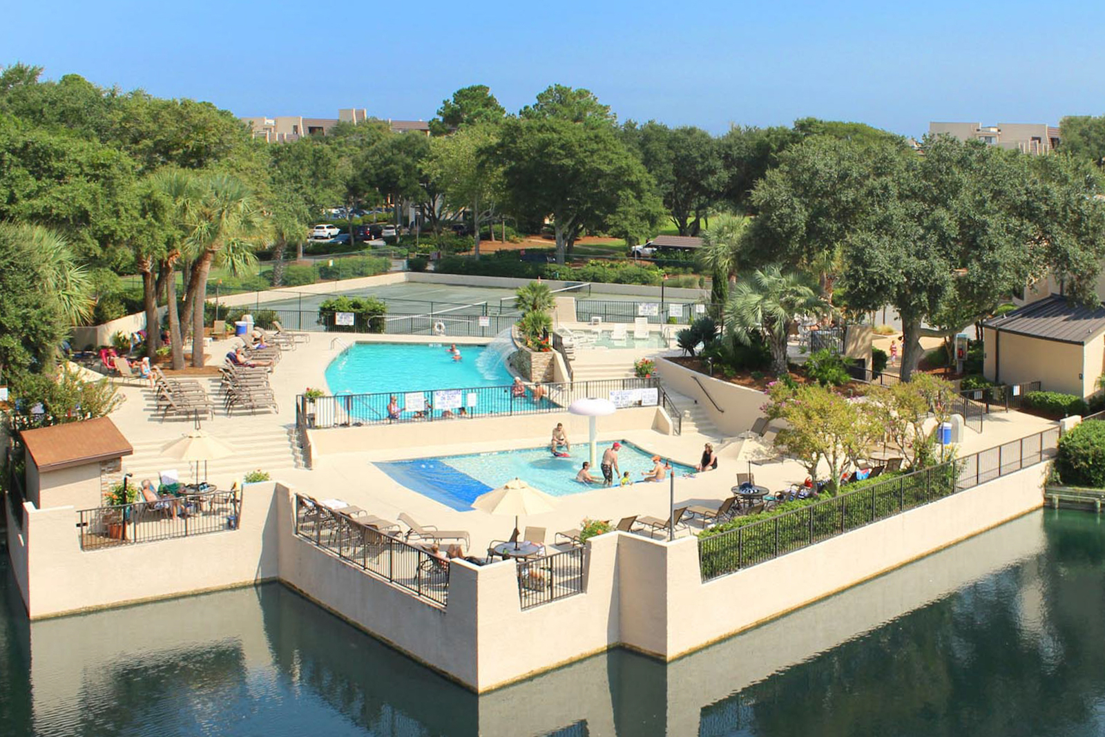 The Island Club pool area at a resort in Hilton Head, SC.