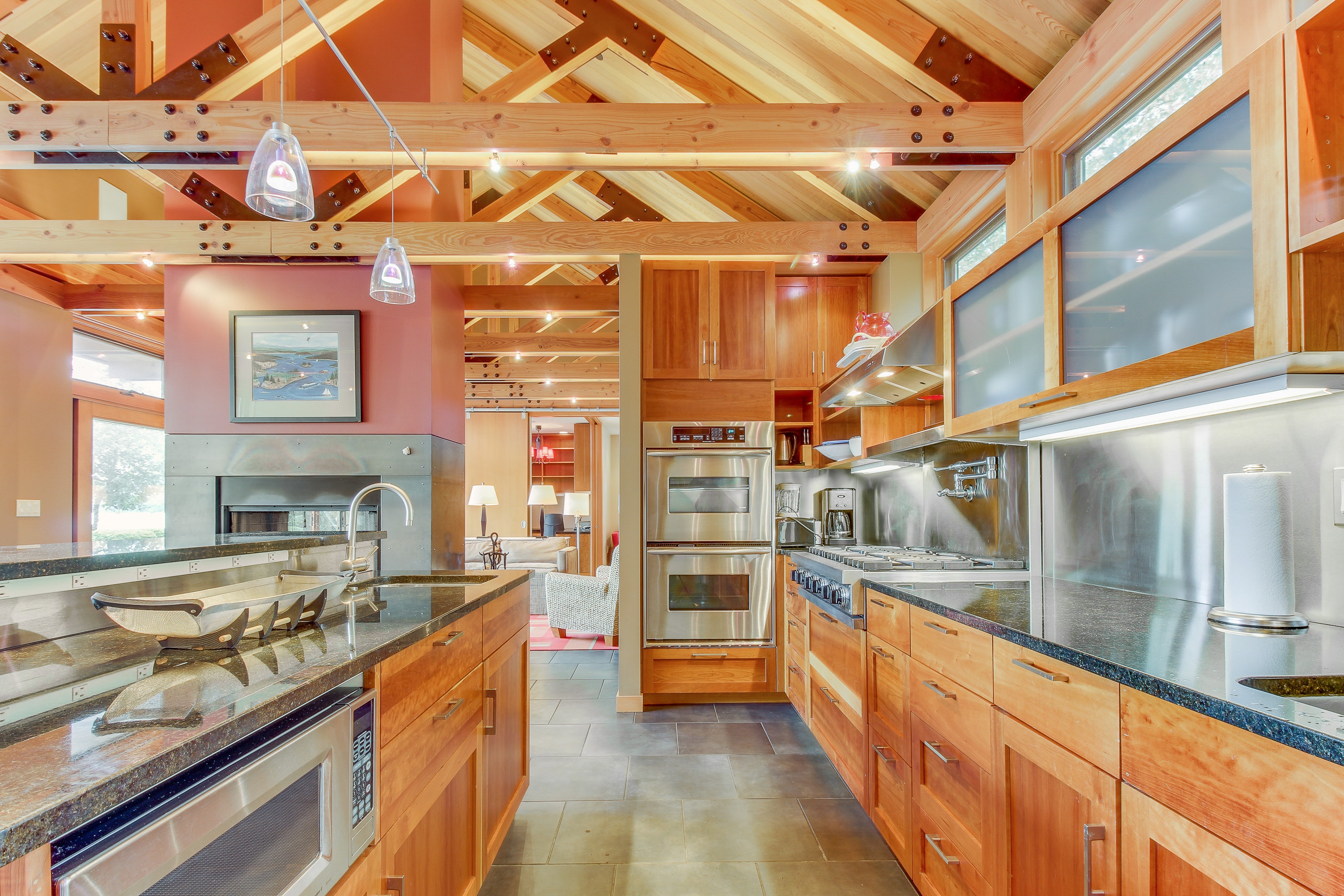 large kitchen with double oven inside vacation home in Anacortes, WA