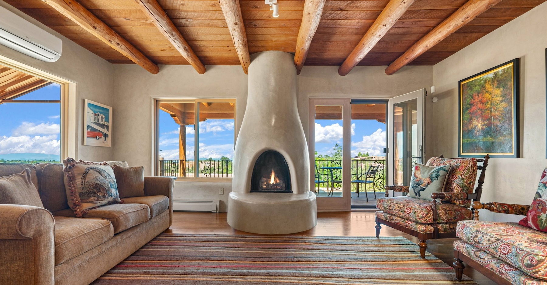 An adobe fire place.